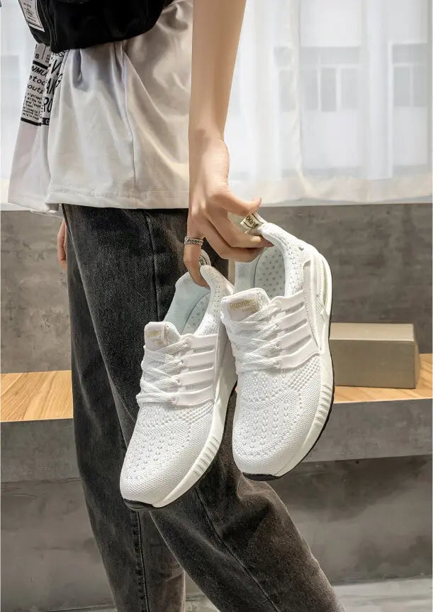 White sneakair, running shoes, elastic design and stretchable all seasons every day wear