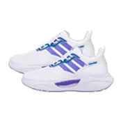 White pair running sneakers, air cushioning, elastic closure lightweight stretchable design