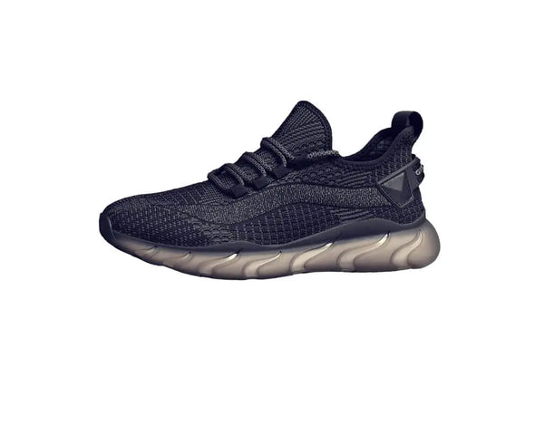 Running shoes Black with soft air cushioning soles.