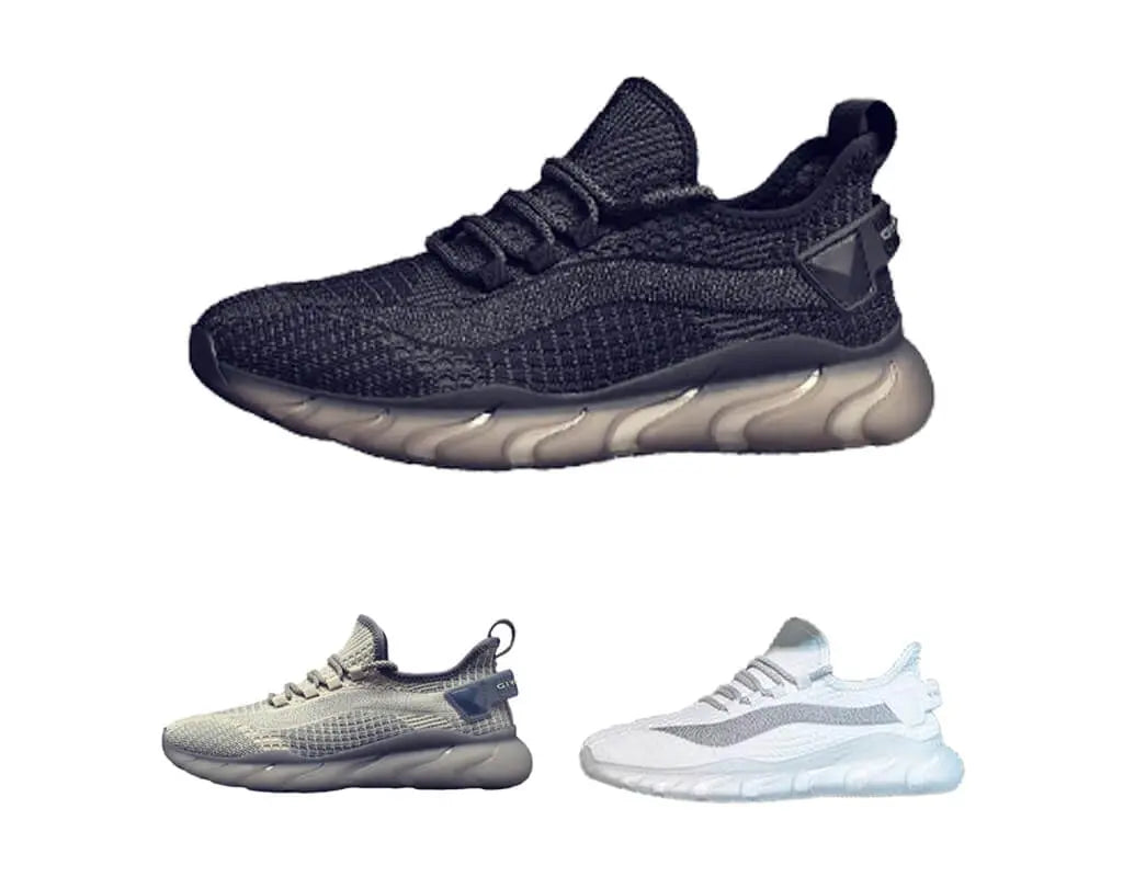 Running Sneakers Black, Beige, White with air cushioning soles and airflow insole white black biege