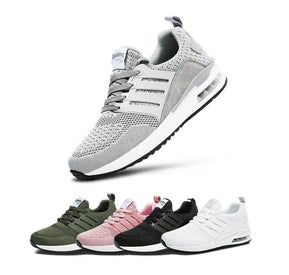 Fashionable, stylish, sport shoes, running shoes, everyday sneakers, breathable design, aircushioning, heel support, elastic closure, easy slip in. White, black, pink, army, grey trainers