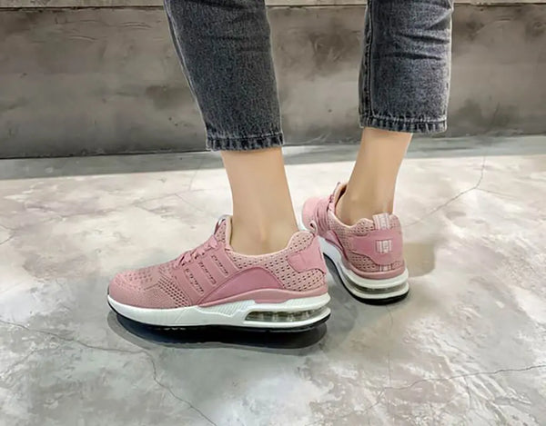 Fashionable, stylish, sport shoes, running shoes, everyday sneakers, breathable design, aircushioning, heel support, elastic closure, easy slip in. pink trainers