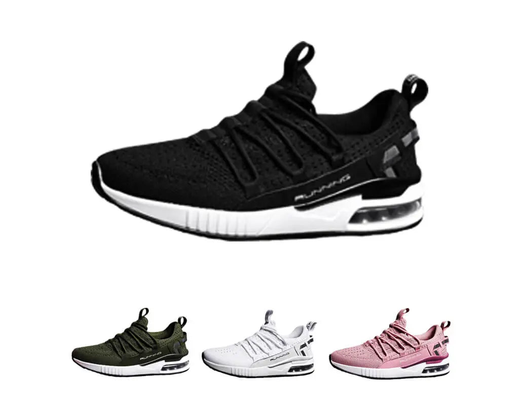 Fashionable, stylish, sport shoes, running shoes, everyday sneakers, breathable design, aircushioning, heel support, elastic closure, easy slip in. White, black, pink, army Sneakair III