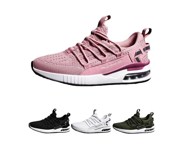 Fashionable, stylish, sport shoes, running shoes, everyday sneakers, breathable design, aircushioning, heel support, elastic closure, easy slip in. White, black, pink, army Sneakair III