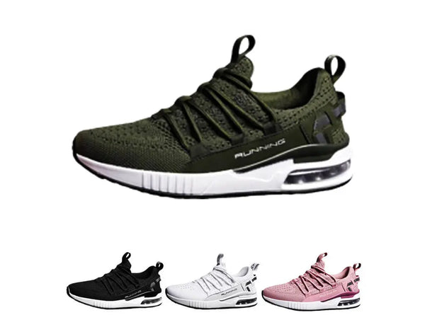 Fashionable, stylish, sport shoes, running shoes, everyday sneakers, breathable design, aircushioning, heel support, elastic closure, easy slip in. White, black, pink, army Sneakair III