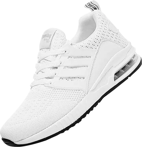 Fashionable, stylish, sport shoes, running shoes, everyday sneakers, breathable design, aircushioning, heel support, elastic closure, easy slip in. White trainers