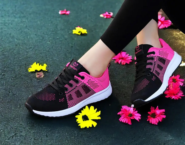 Unisex breathable autumn, fall and summer sneakers trendy design pink and black